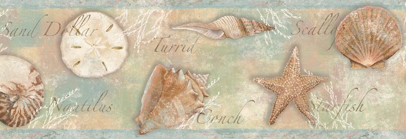 Chesapeake BBC46051B Quinten Seashells Toss Wallpaper Border Blue