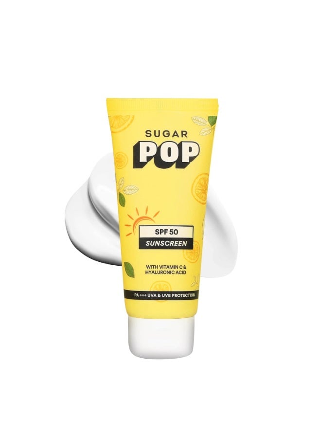 سكر بوب واقي الشمس SUGAR POP بمعامل حماية SPF 50، مع فيتامين C وحمض الهيالورونيك - 50 جم - خفيف الوزن | غير دهني | لا يترك أثراً أبيض | مناسب لجميع أنواع البشرة - Image 1