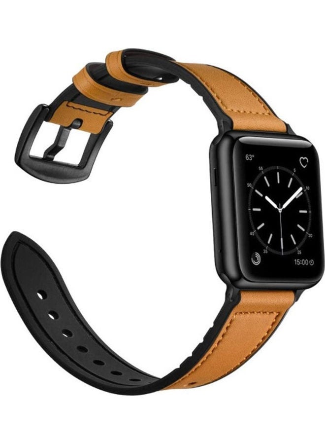 NIBEMINENT Genuine Leather and Rubber Hybrid Band Strap For Apple iWatch Series 6/SE/5/4/3/2/1 Camel Brown  - Image 3