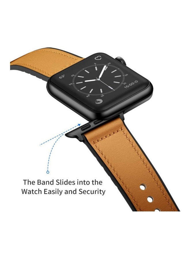 NIBEMINENT Genuine Leather and Rubber Hybrid Band Strap For Apple iWatch Series 6/SE/5/4/3/2/1 Camel Brown  - Image 4