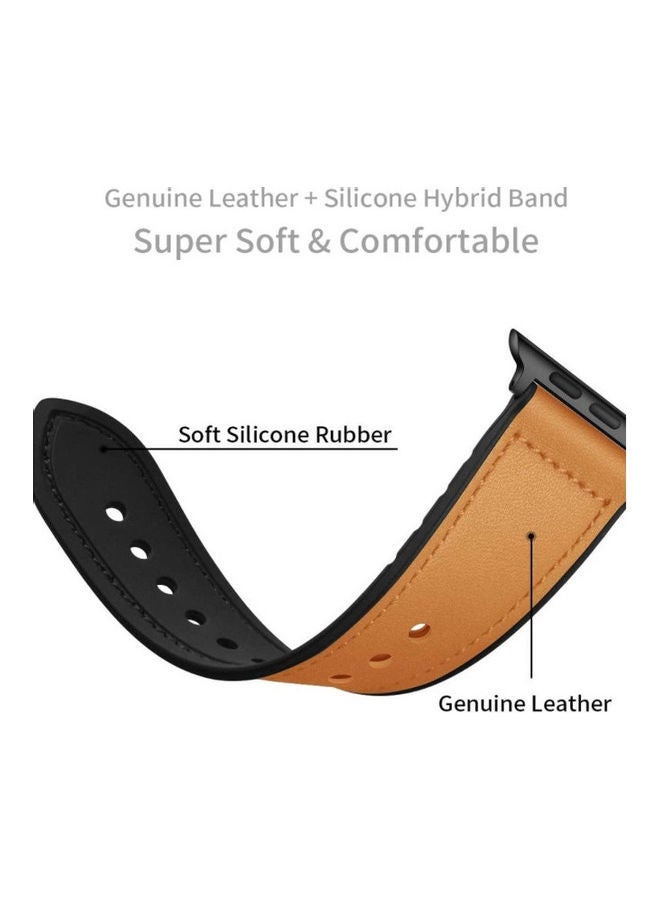 NIBEMINENT Genuine Leather and Rubber Hybrid Band Strap For Apple iWatch Series 6/SE/5/4/3/2/1 Camel Brown  - Image 5