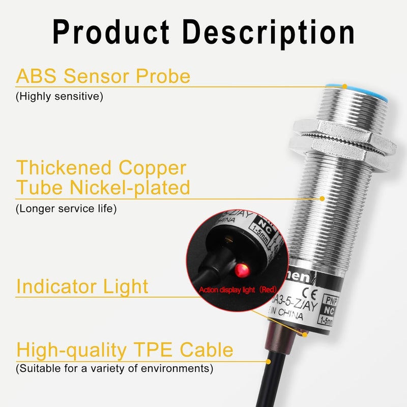 Heschen M18 Capacitive Proximity Sensor Switch Shield Type LJC18A3-5-Z/AY Detection 5mm 10-30VDC 200mA PNP Normally Closed(NC) 3 Wires - Image 5