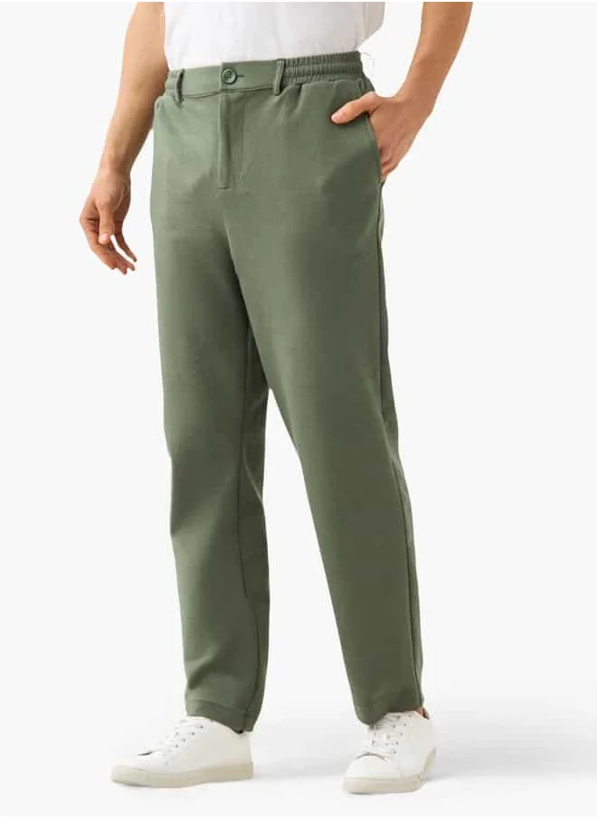 Iconic Iconic Regular Fit Flexi Waist Trousers with Button Closure