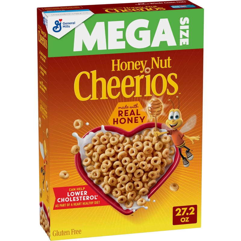 Cheerios Honey Nut Cheerios, Heart Healthy Gluten Free Breakfast Cereal with Whole Grain Oats, Mega Size, 27.2 oz - Image 1