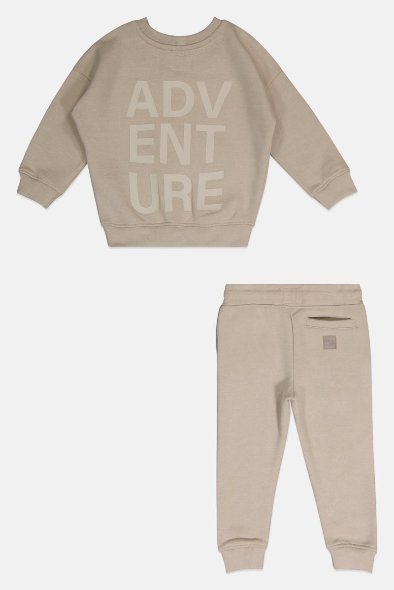 Fudo Toddlers Boy 2 Pieces Brand Logo Long Sleeve Sweatshirt With Jogger Pants Set, Dark Beige - Image 2