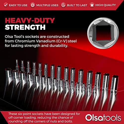 Olsa Tools Metric Shallow Socket Set - 3/8-Inch Drive, 15pc - 6-Point Chrome Sockets from 6mm–20mm and No Skipped Sizes - Mechanic Shallow Metric Socket Set - Professional Grade Sockets - Part: 1331 - Image 4
