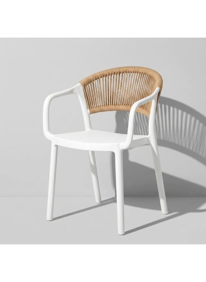 Marcolo Chair with Arms, Outdoor Plastic Dining Armchair, Weather & UV Resistant Patio Chair for Balcony, Garden, Kitchen & Indoor Outdoor Use, Modern Rope-Style Design, 41x53.5x82cm (White) - Image 1