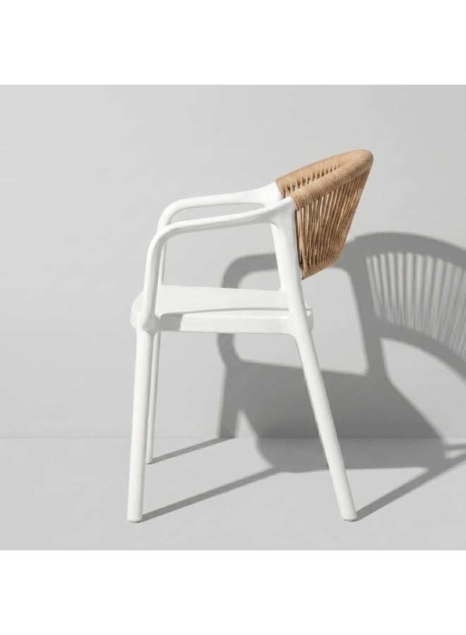 Marcolo Chair with Arms, Outdoor Plastic Dining Armchair, Weather & UV Resistant Patio Chair for Balcony, Garden, Kitchen & Indoor Outdoor Use, Modern Rope-Style Design, 41x53.5x82cm (White) - Image 3