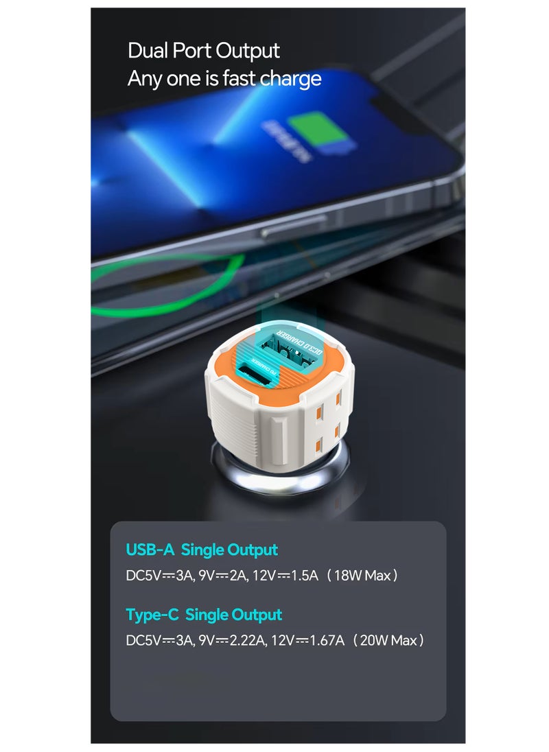 Faster - 20W Dual Port Fast Car Charger - Car Mobile Charger with USB-C and USB-A Ports - Built-in Safety Features, Stable Charging in Bumpy Conditions - Fast Charging Compatible with iPhone Android - Image 1