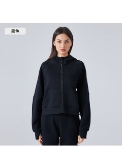 Generic Fleece-Lined Hoodie Jacket Women Zip-up Winter Yoga Outerwear DAW151 Black 