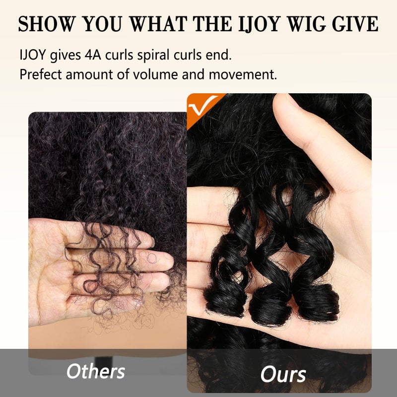 ijoy Burmese Curly Human Hair Wig with Spiral Curls End, 13x4 Lace Front Bob Wigs Tiny Body Wave 180 Density Pre Plucked Brazilian Tiny Knots 14 Inch Lace Frontal Wig Black Blend Curly - Image 4