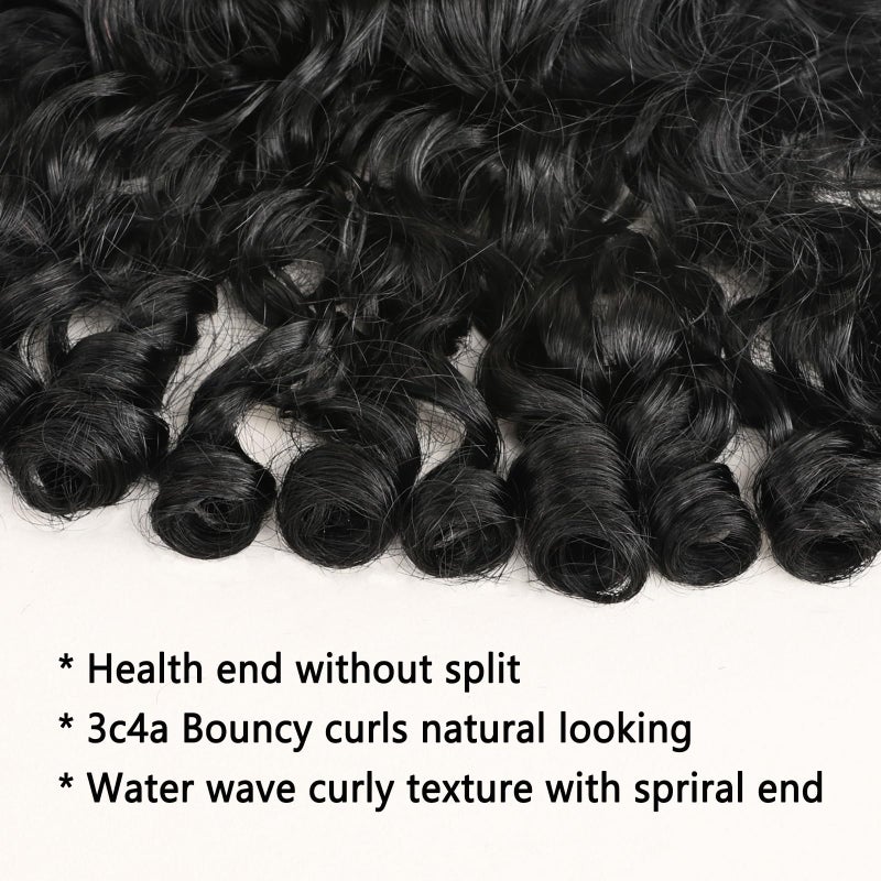 ijoy Burmese Curly Human Hair Wig with Spiral Curls End, 13x4 Lace Front Bob Wigs Tiny Body Wave 180 Density Pre Plucked Brazilian Tiny Knots 14 Inch Lace Frontal Wig Black Blend Curly - Image 2