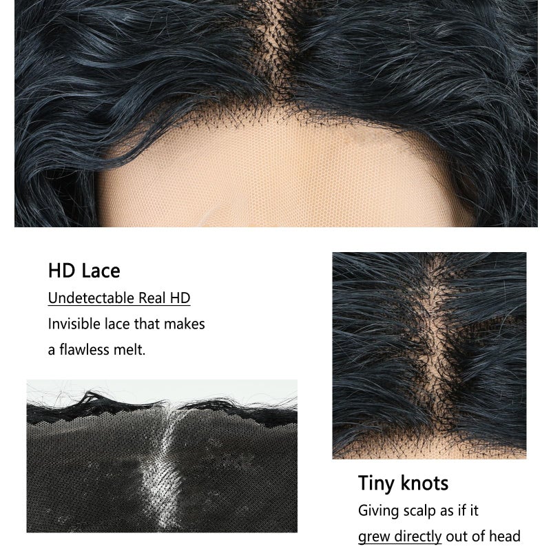 ijoy Burmese Curly Human Hair Wig with Spiral Curls End, 13x4 Lace Front Bob Wigs Tiny Body Wave 180 Density Pre Plucked Brazilian Tiny Knots 14 Inch Lace Frontal Wig Black Blend Curly - Image 5