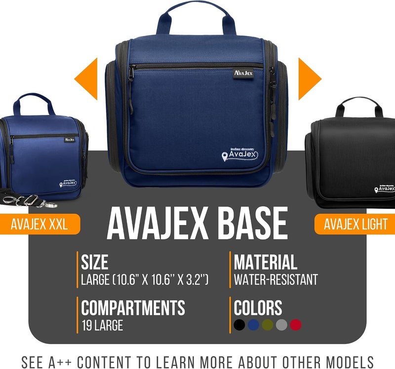 AvaJex Premium Hanging Travel Toiletry Wash Bag for Men and Women - Large Toiletry Organizer - Waterproof Hygiene Bag with Metal Swivel Hook, YKK Zippers and 19 Compartments for Toiletries, Makeup, Cosmetics - Image 2