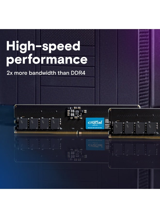 كروشيال ذاكرة RAM سطح المكتب DDR5 سعة 32 جيجابايت بتردد 5600 ميجاهرتز، CL46 1.1 فولت، غير مخزنة، غير ECC، مزدوجة الرتبة، دعم XMP 3.0 و AMD EXPO، ECC على الشريحة، 288 دبوس، معيار JEDEC، شريحة ميكرون | CT32G56C46U5 - Image 2