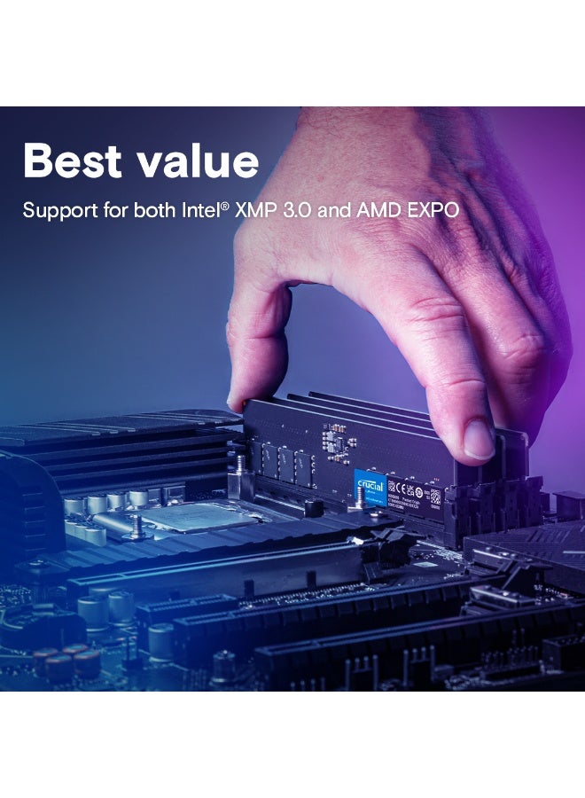 كروشيال ذاكرة RAM سطح المكتب DDR5 سعة 32 جيجابايت بتردد 5600 ميجاهرتز، CL46 1.1 فولت، غير مخزنة، غير ECC، مزدوجة الرتبة، دعم XMP 3.0 و AMD EXPO، ECC على الشريحة، 288 دبوس، معيار JEDEC، شريحة ميكرون | CT32G56C46U5 - Image 5