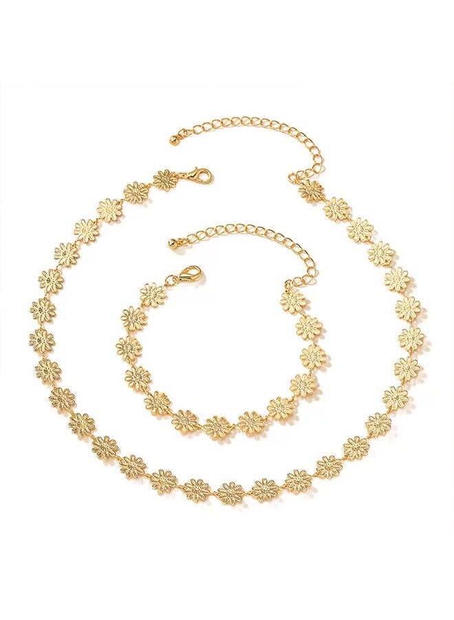 Zeemey 2PCS Gold Flower Jewelry Necklace and Bracelet for Women - Image 1