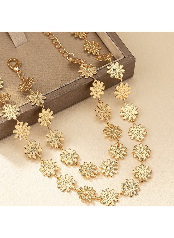 Zeemey 2PCS Gold Flower Jewelry Necklace and Bracelet for Women - Image 2