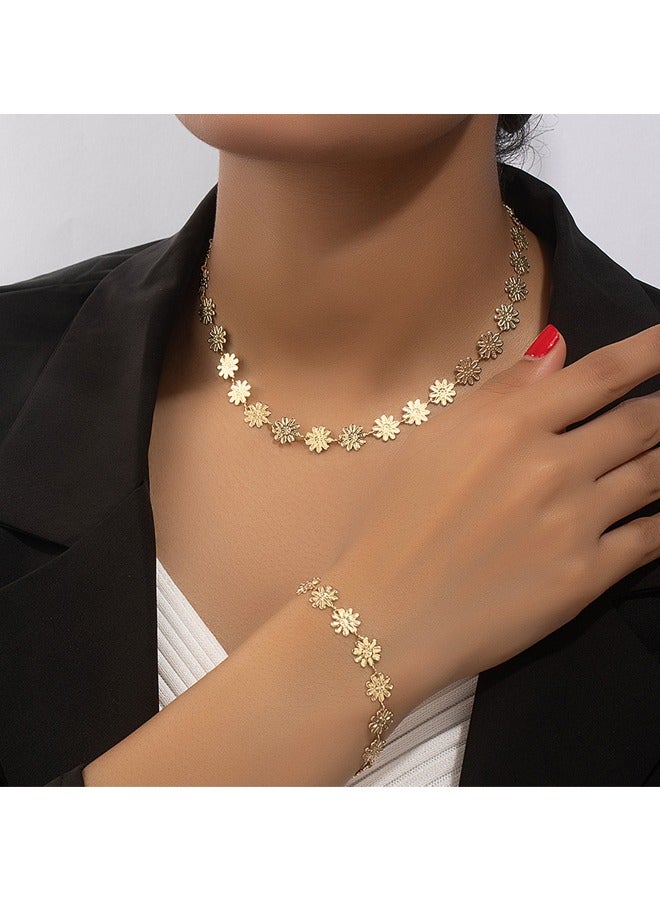 Zeemey 2PCS Gold Flower Jewelry Necklace and Bracelet for Women - Image 3