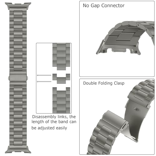 Anlinser No Gap Bands Compatible with Samsung Galaxy Watch 8 Band 44mm 40mm/Watch 8 Classic Band 46mm, 22mm Metal Strap for Women Men, Gray Titanium - Image 4