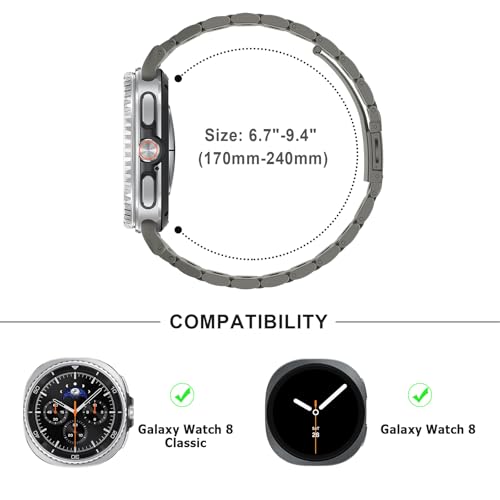 Anlinser No Gap Bands Compatible with Samsung Galaxy Watch 8 Band 44mm 40mm/Watch 8 Classic Band 46mm, 22mm Metal Strap for Women Men, Gray Titanium - Image 5