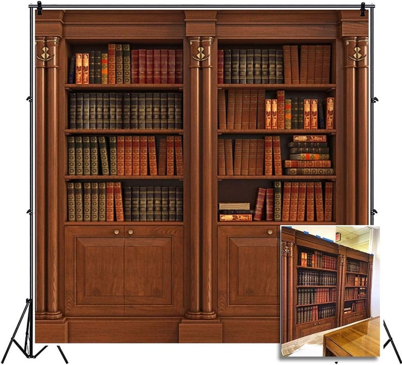 Laeacco Vintage Bookshelf Backdrop 8x8ft Vinyl Photography Background Classical Study Bookshelf Stacked Books Educator Teacher Writer Pupil Professor Shoot Nostalgia Wallpaper Wedding Library color1 - Image 1