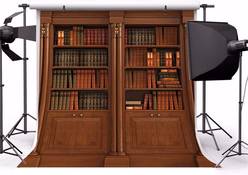 Laeacco Vintage Bookshelf Backdrop 8x8ft Vinyl Photography Background Classical Study Bookshelf Stacked Books Educator Teacher Writer Pupil Professor Shoot Nostalgia Wallpaper Wedding Library color1 - Image 5