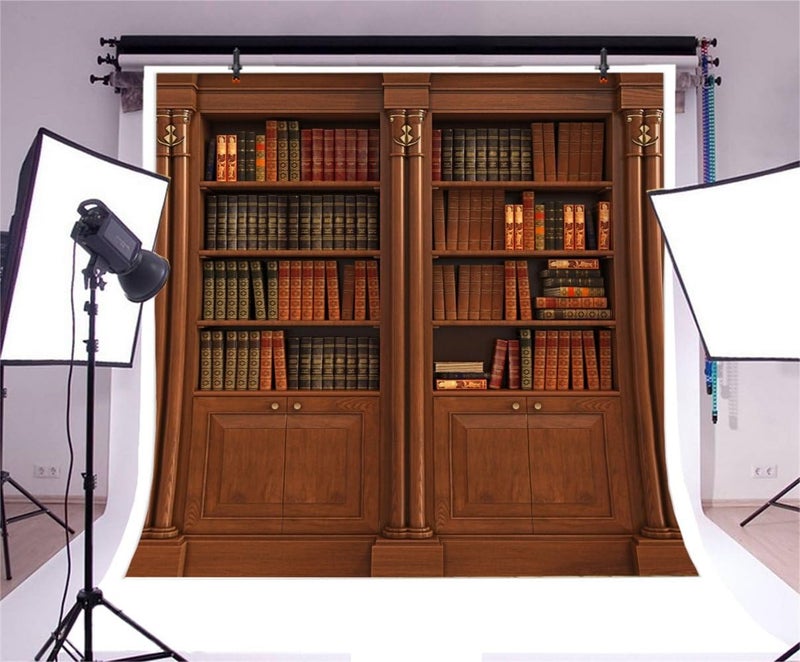 Laeacco Vintage Bookshelf Backdrop 8x8ft Vinyl Photography Background Classical Study Bookshelf Stacked Books Educator Teacher Writer Pupil Professor Shoot Nostalgia Wallpaper Wedding Library color1 - Image 3