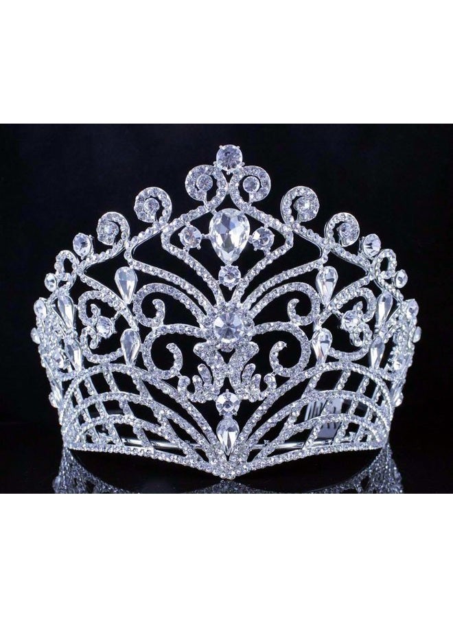Janefashions Lush Clear Austrian Crystal Rhinestone Tiara Crown Bridal Prom Pageant T11884 (Silver) - Image 3