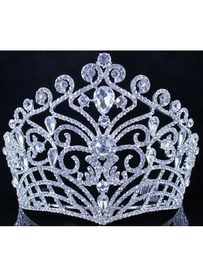 Janefashions Lush Clear Austrian Crystal Rhinestone Tiara Crown Bridal Prom Pageant T11884 (Silver) - Image 5