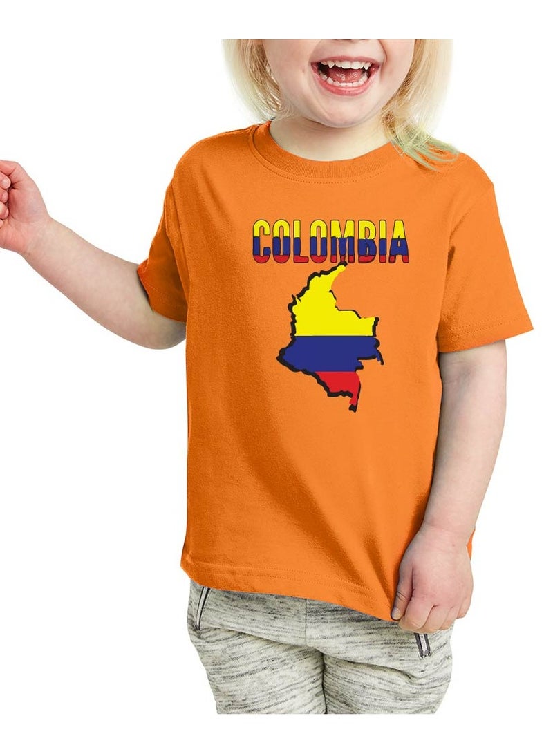Colombia Kids Girls Tshirt - Round Neck Short Sleeve Cotton T-Shirt - Perfect for Young Colombian Explorer - Great Gift for Travelers  - Image 1