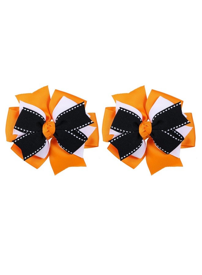 melyde Halloween Hair Bows 3 Layers Boutique Grosgrain Bow Hair Clips Kids Girls Women Hair Accessories For Birthday Halloween Party, Black&White&Orange - Image 1