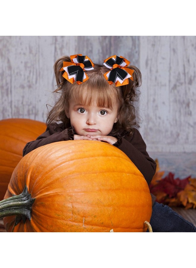 melyde Halloween Hair Bows 3 Layers Boutique Grosgrain Bow Hair Clips Kids Girls Women Hair Accessories For Birthday Halloween Party, Black&White&Orange - Image 3