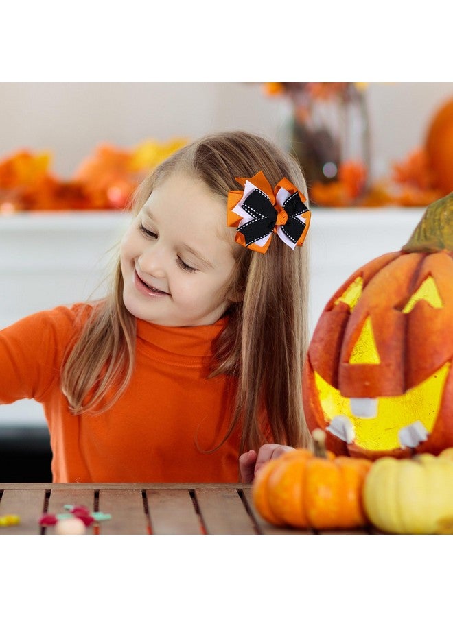 melyde Halloween Hair Bows 3 Layers Boutique Grosgrain Bow Hair Clips Kids Girls Women Hair Accessories For Birthday Halloween Party, Black&White&Orange - Image 2
