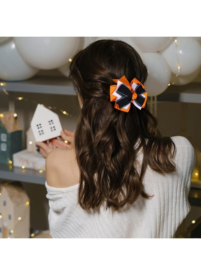 melyde Halloween Hair Bows 3 Layers Boutique Grosgrain Bow Hair Clips Kids Girls Women Hair Accessories For Birthday Halloween Party, Black&White&Orange - Image 4