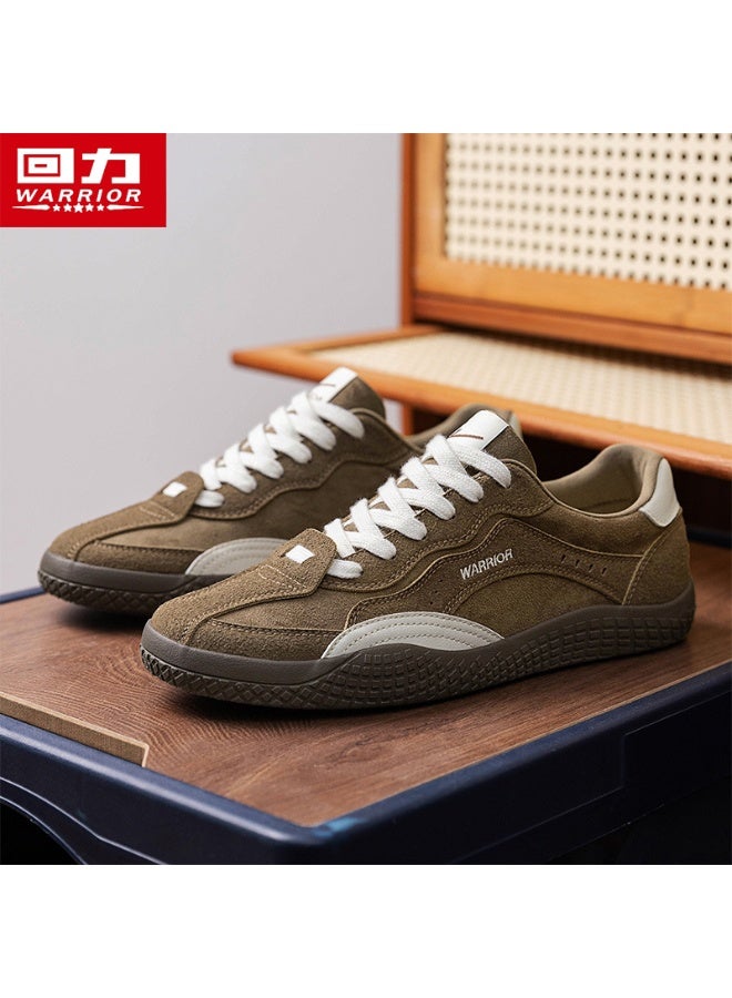 Warrior Retro Suede Casual Sneakers - Brown & White Trendy Low-Top Shoes for Men (Comfortable Daily Wear) 38SIZE - Image 1