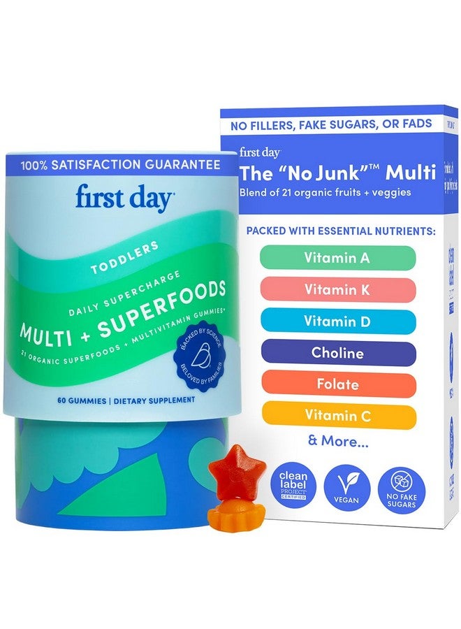 FIRST DAY Toddler Multivitamins Gummies for Kids & Toddlers Ages 2-3, Delicious Strawberry & Orange Toddler Vitamins Multivitamin with Choline, Vitamins A C D3 B1 B2 B6 B12 K2 Folate - 30 Day Supply - Image 1