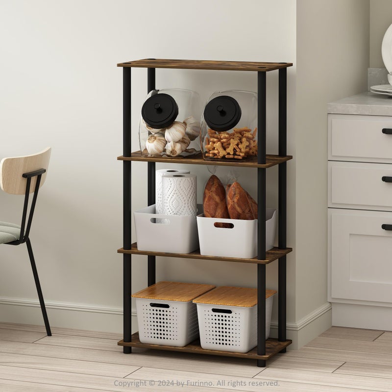 Furinno TURN-N-TUBE Storage Shelves, 4-Tier Toolless Book Shelf, Corner Shelf, Toolless Open Shelves, for Organization and Storage, Living Room, Garage, Home Office, Amber Pine - Image 2