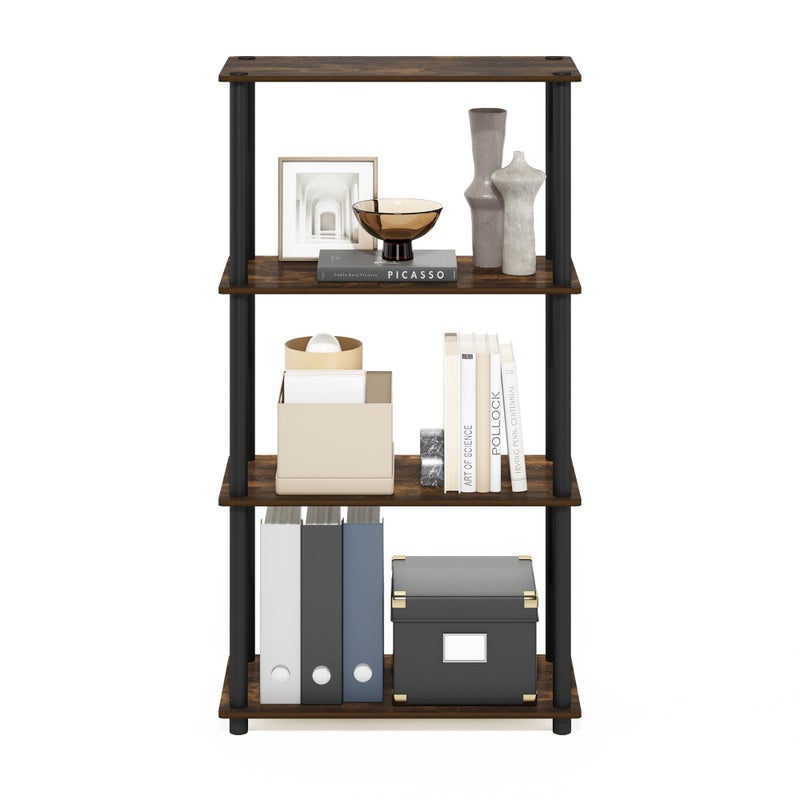 Furinno TURN-N-TUBE Storage Shelves, 4-Tier Toolless Book Shelf, Corner Shelf, Toolless Open Shelves, for Organization and Storage, Living Room, Garage, Home Office, Amber Pine - Image 5