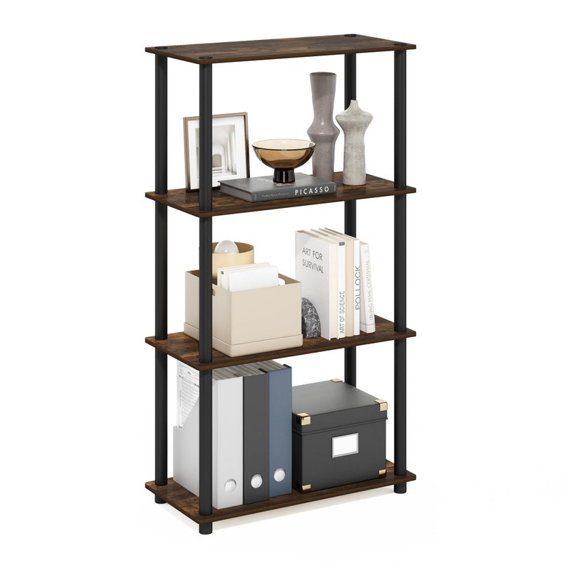 Furinno TURN-N-TUBE Storage Shelves, 4-Tier Toolless Book Shelf, Corner Shelf, Toolless Open Shelves, for Organization and Storage, Living Room, Garage, Home Office, Amber Pine - Image 1
