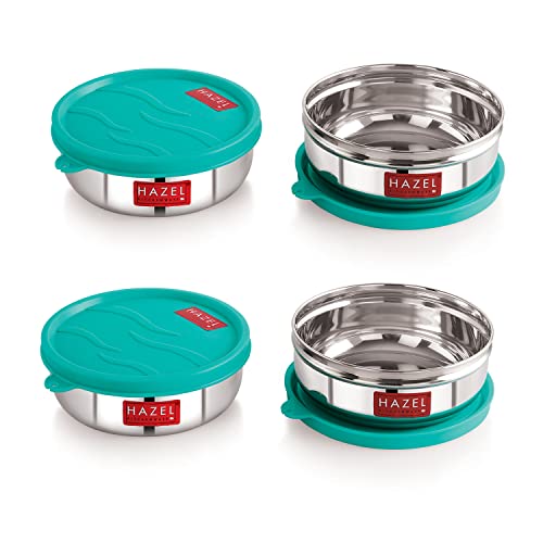 HAZEL Stainless Steel Airtight Containers for Kitchen Storage | 300ml Leak Proof Tiffin & Food Box Set | Small Steel Containers with Lid | Set of 4 - Image 1
