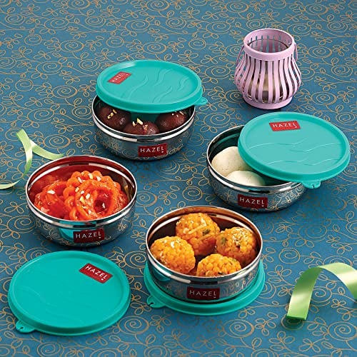 HAZEL Stainless Steel Airtight Containers for Kitchen Storage | 300ml Leak Proof Tiffin & Food Box Set | Small Steel Containers with Lid | Set of 4 - Image 2