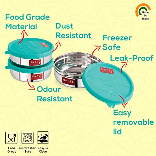HAZEL Stainless Steel Airtight Containers for Kitchen Storage | 300ml Leak Proof Tiffin & Food Box Set | Small Steel Containers with Lid | Set of 4 - Image 3