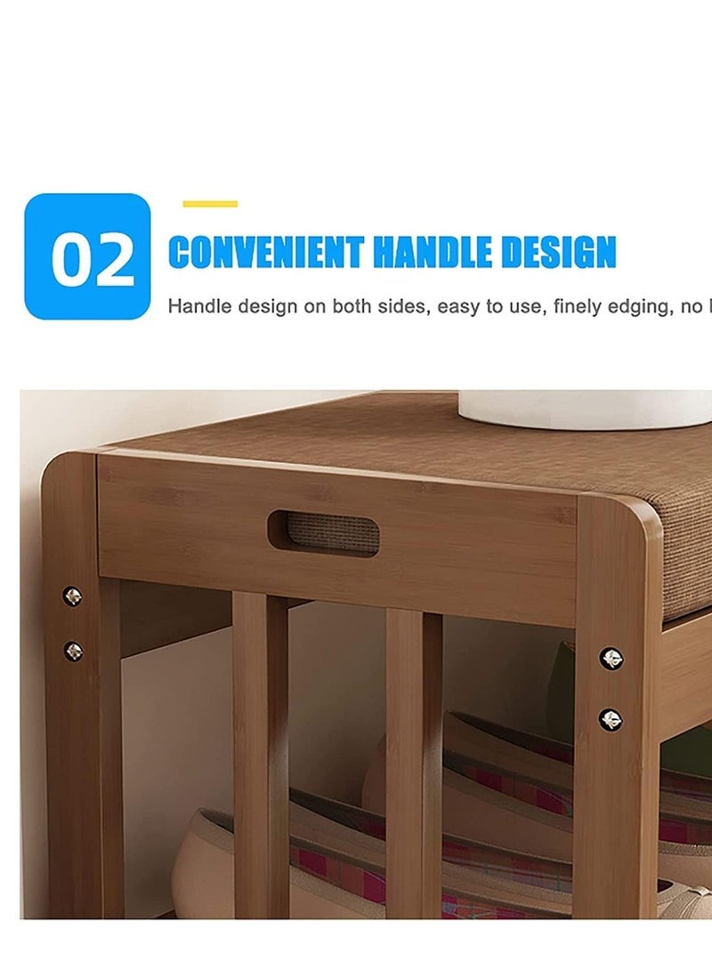 Generic 𝐅𝐅𝐃 Bamboo Shoe Rack Bench with Cushion – Wooden Shoe Storage Cabinet with Seat, Entryway Organizer Shelf for Boots & Shoes, Multi-Function Furniture for Home, Hallway, Bedroom, Bathroom - Image 4