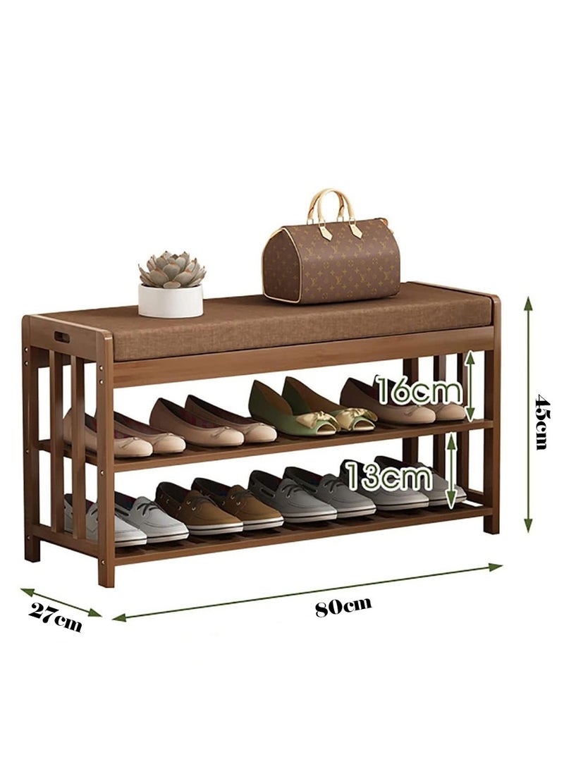 Generic 𝐅𝐅𝐃 Bamboo Shoe Rack Bench with Cushion – Wooden Shoe Storage Cabinet with Seat, Entryway Organizer Shelf for Boots & Shoes, Multi-Function Furniture for Home, Hallway, Bedroom, Bathroom - Image 3