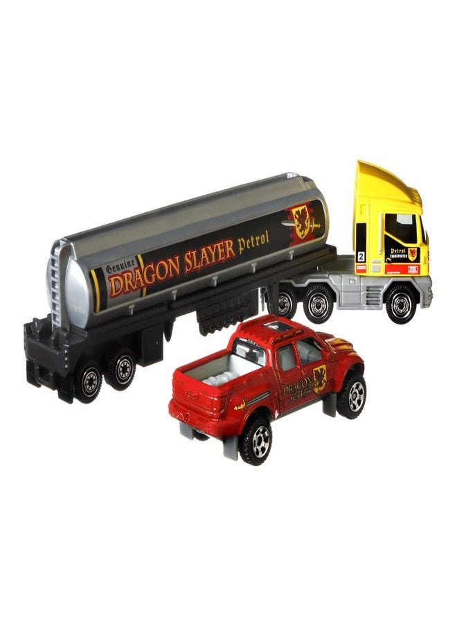Matchbox Convoys Collectible Cars Die-cast Series - MBX Cabover Tanker Dragon Slayer Petrol and Badlander Pickup - Image 2