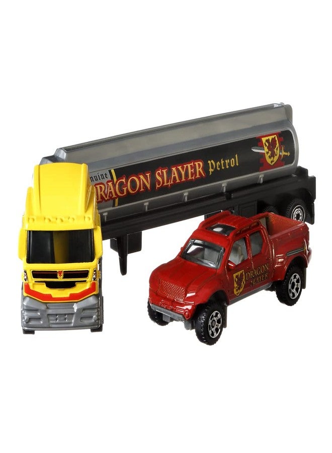 Matchbox Convoys Collectible Cars Die-cast Series - MBX Cabover Tanker Dragon Slayer Petrol and Badlander Pickup - Image 1