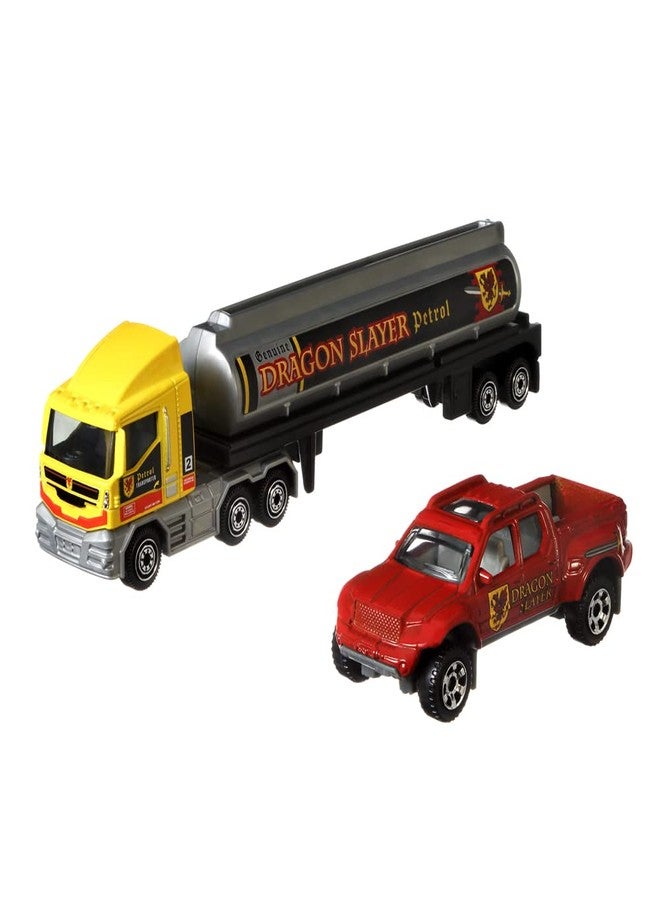 Matchbox Convoys Collectible Cars Die-cast Series - MBX Cabover Tanker Dragon Slayer Petrol and Badlander Pickup - Image 4