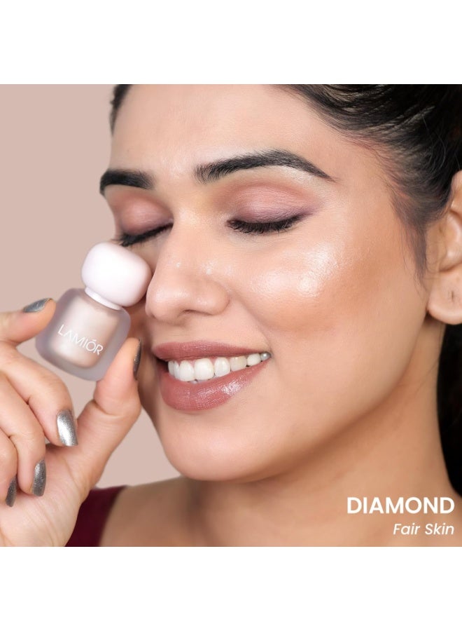 LAMIOR Dew Strobe Liquid Highlighter Makeup - Dewy Radiant Buildable Face Highlighter for Women Long Wearing Mirror Shine & Skincare-Infused with Ceramides, Hyaluronic Acid, Niacinamide, (Diamond) - Image 3