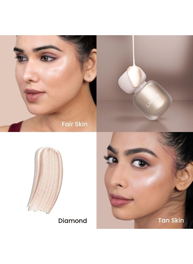 LAMIOR Dew Strobe Liquid Highlighter Makeup - Dewy Radiant Buildable Face Highlighter for Women Long Wearing Mirror Shine & Skincare-Infused with Ceramides, Hyaluronic Acid, Niacinamide, (Diamond) - Image 2